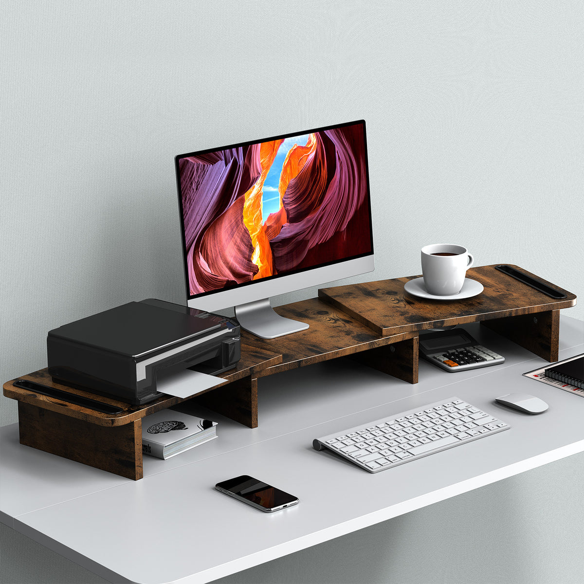 Dual Monitor Stand Riser With Adjustable Length And Angle