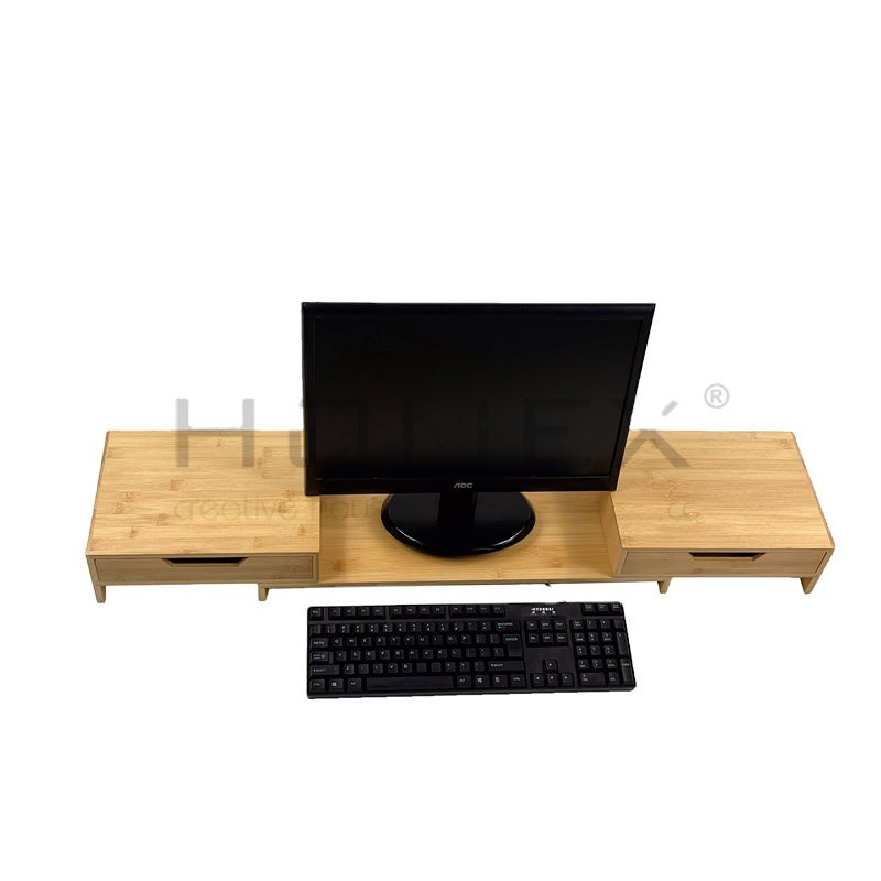 Bamboo Monitor Stand With Drawers 2 Tiers Computer Monitor